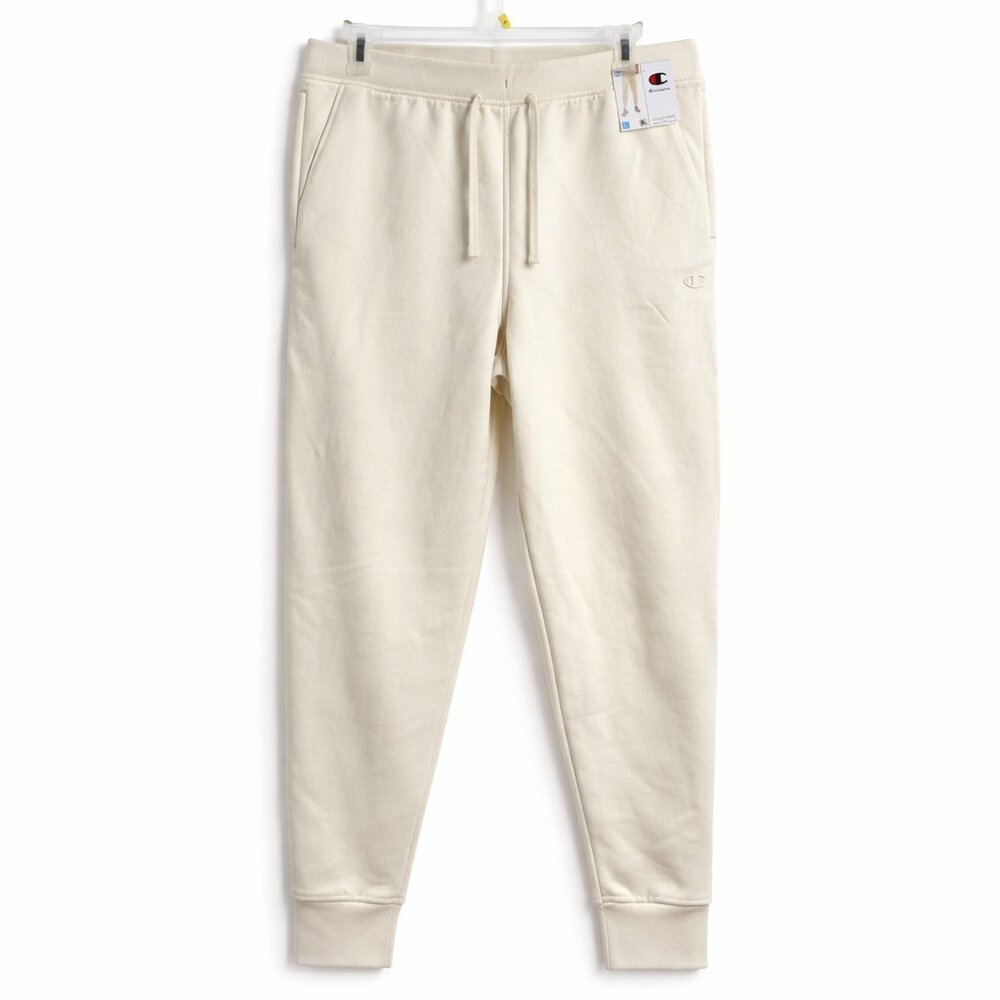 Champion Men's Large Fleece Jogger Sweatpants Natural Cream Drawstring NWT